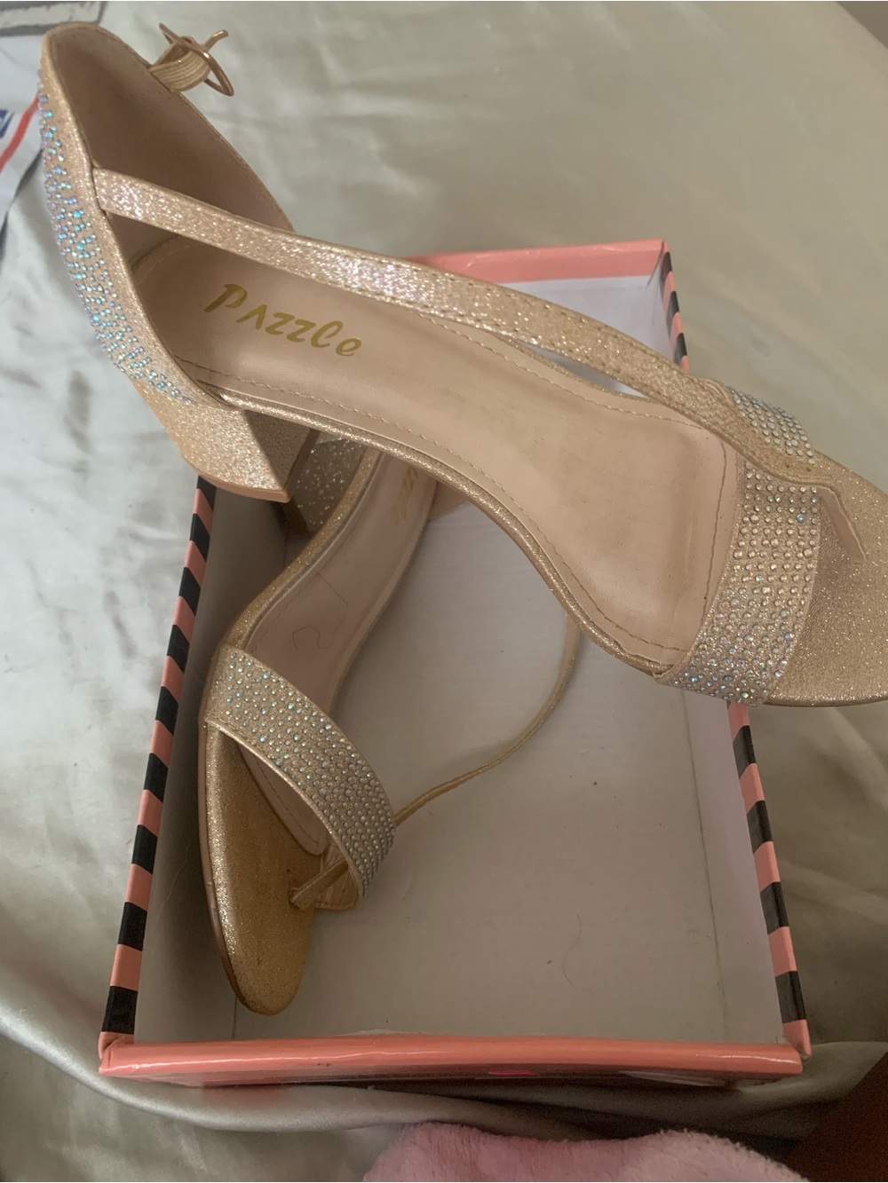 Gold Glitter Strappy Low Heel Sandals